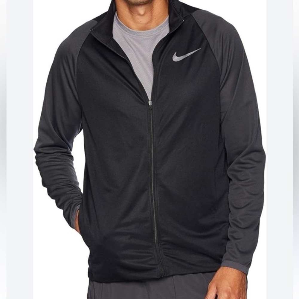 Nike Dri-FIT Mens XXL Full Zip Track Jacket Black Grey Raglan Swoosh Logo (1341)